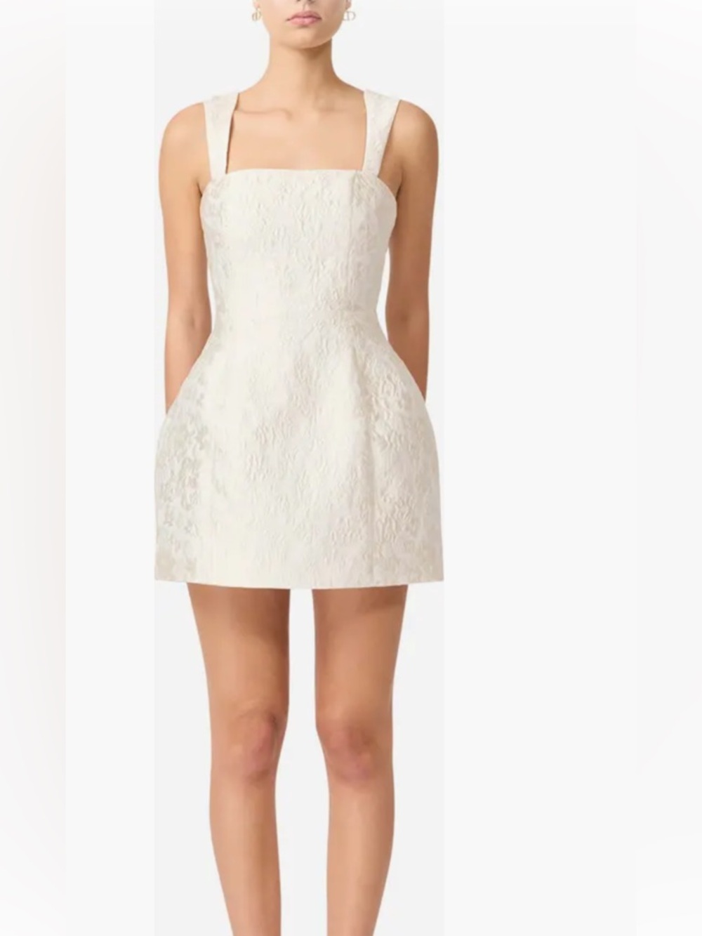 Elliatt Ivory Textured Square-Neck Mini Dress